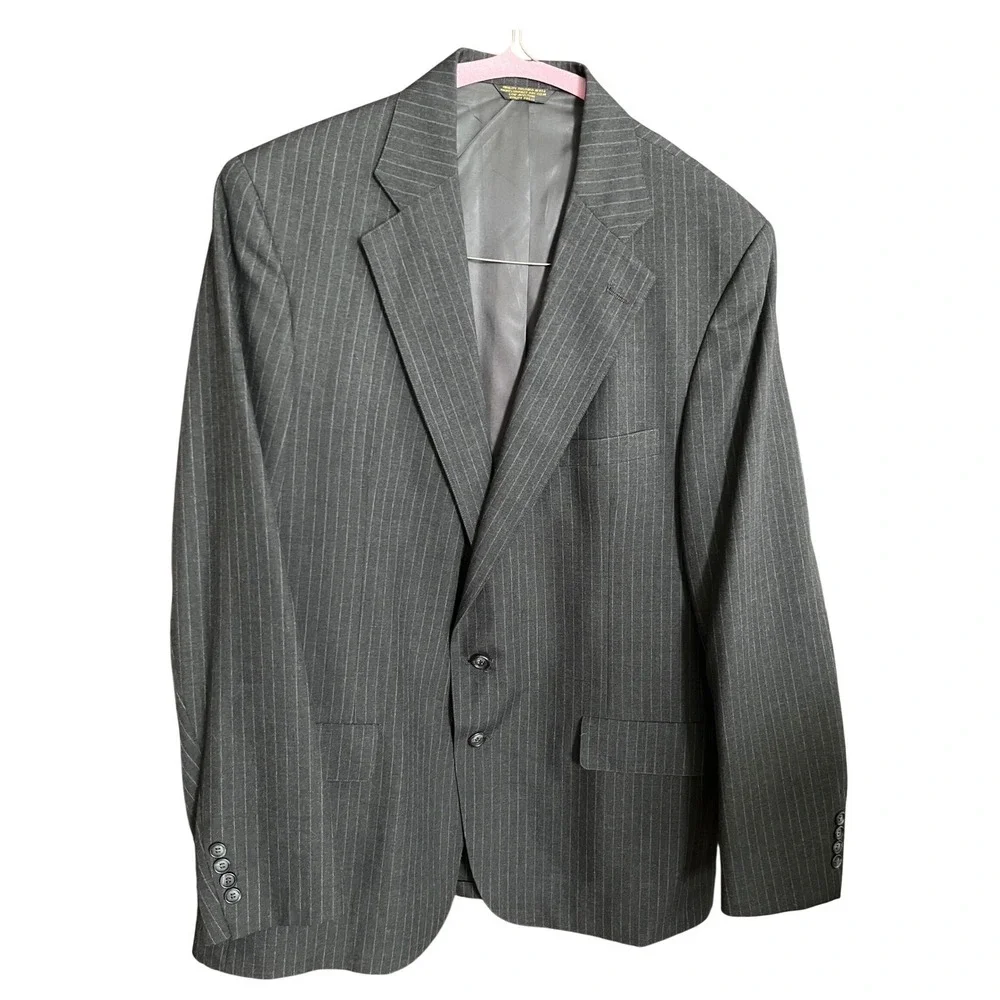 Classic Pinstripe Suit‎ Charcoal Wool Blend John Weitz Palm Beach 46R Big Tall